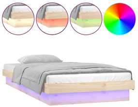 832738 vidaXL Cadru de pat cu LED, mic single, 2FT6, 75x190 cm, lemn masiv