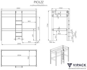 Pat copii PINO LOFT FĂRĂ CANAPEA EXTENSIBILĂ 90 X 200 CM ALB