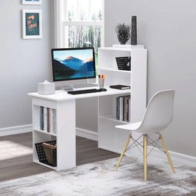 HOMCOM Masa Birou Birou Calculator, 2 Rafturi, 5 Rafturi, 120 cm x 55 cm x 120 cm, Alb | Aosom Romania