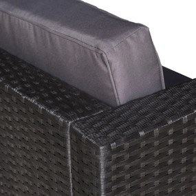 Outsunny Set Mobilier de Gradina din Ratan PE de 3 Piese cu 2 Fotolii de Exterior, Masuta pentru Cafea cu Sticla si Perne, Negru