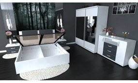 Dormitor Laguna cu pat 140x200 cu lada Alb cu Gri