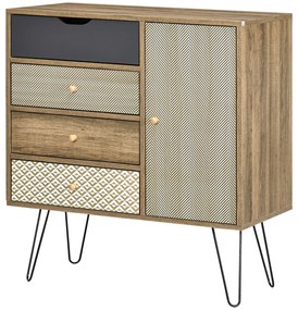 HOMCOM Comodă de depozitare bufet cu 4 sertare și 1 canapea - picioare din sârmă neagră stil boem 79 x 39 x 86 cm maro | Aosom Romania