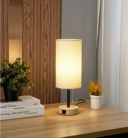 Brilagi - Lampă de masă cu port USB TABLON 1xE27/25W/230V stejar/negru/alb