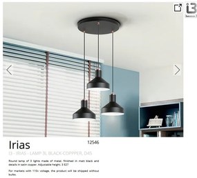 Lustra suspendata din metal design moderm Irias 3L negru/cupru