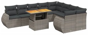 3272355 vidaXL Set mobilier de grădină cu perne, 10 piese, gri, poliratan