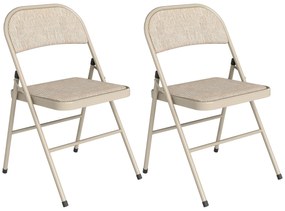 HOMCOM Set de 2 scaune pliabile tapițate în in sintetic, cu spătar și structură din oțel pentru living 45x46x78 cm Bej | Aosom Romania