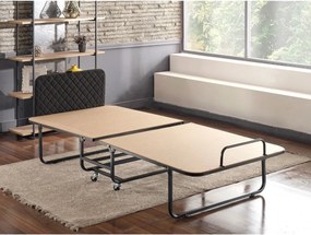 Pat pliabil XL Katlanir 90x200, stejar/negru, placaj/metal, cu saltea