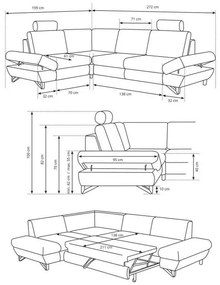 Colțar extensibil tapițat AVESTA, cu spațiu de depozitare, în formă de L, orientare stânga, albastru