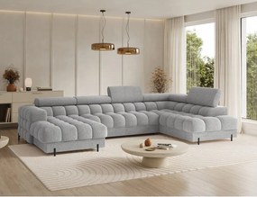 Colțar gri extensibil cu tapițerie din țesătură bouclé (cu colț pe partea dreaptă/în formă de "U") Feraria – ELTAP