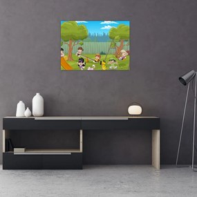 Tablou pe sticlă - Copii la locul de joacă (70x50 cm)