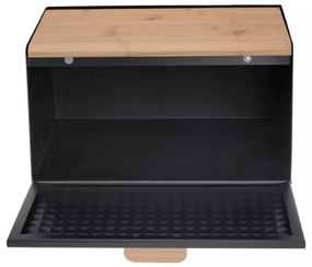 Cutie pentru paine Klausberg KB 7467, 35.5 cm, Otel, Bambus, Capac superior si frontal, Negru/Maro