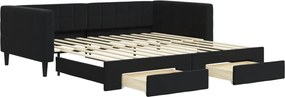 vidaXL Pat de zi cu extensie și sertare, negru, 100x200 cm, catifea