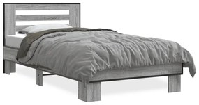 845660 vidaXL Cadru de pat, gri sonoma, 75x190 cm, lemn prelucrat și metal