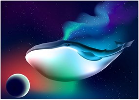 Tablou pe sticlă - O balenă în spațiu (70x50 cm)