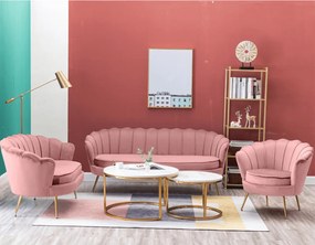 Fotoliu în stil Art-deco, catifea Velvet roz/crom auriu, NOBLIN
