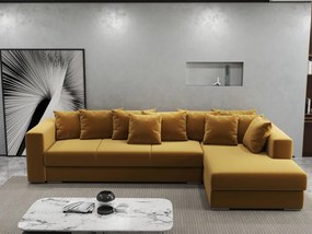 Colțar extensibil dumonde cu ladă de depozitare si sezut confortabil din spuma high-density, Gloria Royal Mustar II 320x183 cm