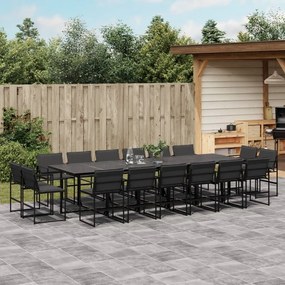 vidaXL Set mobilier de grădină, 17 piese, cu perne, negru, textilenă