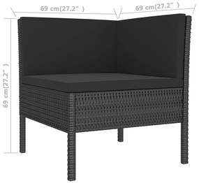 Set mobilier de gradina cu perne, 8 piese, negru, poliratan 2x colt + 5x mijloc + masa, 1