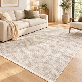 Covor cameră antiderapant Welsoft Plus, model abstract, bej-taupe, diverse mărimi