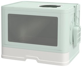 PawHut Litieră de nisip pentru pisici cu Capac, Intrare Dublă, Sertar, Lopățică, Verde | Aosom Romania