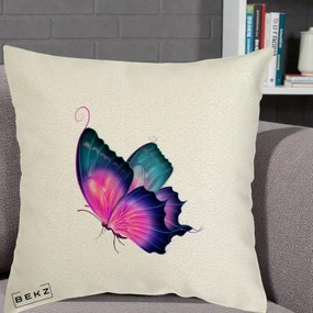 Perna Decorativa Fluture Neon, 40x40 cm, Ecru, Husa Detasabila, Perna Inclusa, BEKZ®