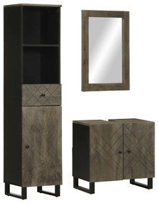 vidaXL Set de mobilier de baie 3 piese din lemn masiv de mango negru