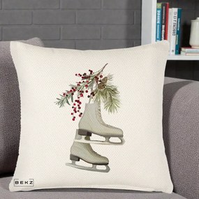 Perna Decorativa Patine cu Ramuri de Brad si Afine, 40x40 cm, Crem Reliefat, Husa Detasabila, Perna Inclusa, BEKZ®