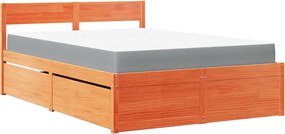 vidaXL Pat cu sertare saltea, maro ceruit, 140x190 cm, lemn masiv pin