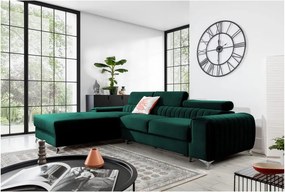 Colțar verde extensibil/cu spațiu de depozitare cu tapițerie din catifea (cu colț pe partea stângă/cu șezlong) Grayson – ELTAP