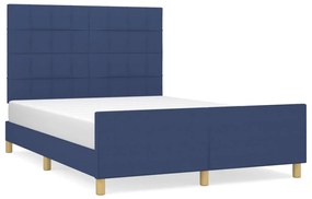 Cadru de pat cu tablie, albastru, 140x200 cm, textil Albastru, 140 x 200 cm, Cu blocuri patrate