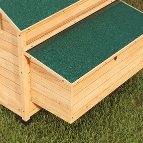 PawHut Coteț din Lemn cu 2 Căsuțe, Coteț pentru Găini de Exterior cu Acoperiș Impermeabil, Tavă Detașabilă și Bare, Adăpost pentru 2-4 Găini, Rațe, Grădină, 150x100x96,5 cm, Galben | Aosom Romania