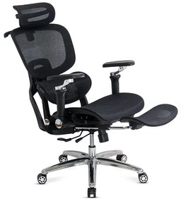 Scaun ergonomic de birou negru rezistent 150 kg din mesh cu suport lombar cu masaj și încălzire SYYT 9521