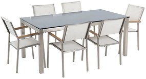 Set de masă pentru grădină Grosso (negru) (blat din sticlă 180x90 cm) (scaune albe). 1011747