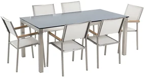 Set de masă pentru grădină Grosso (negru) (blat din sticlă 180x90 cm) (scaune albe). 1011747