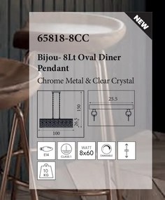 Lustra metal cromat, sticla transparenta Bijou 8Lt