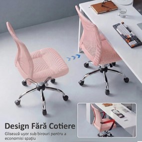 Vinsetto Scaun de Birou Ergonomic, Rotativ, fără Brațe, din Plasă Respirabilă, Înălțime Reglabilă, Roz | Aosom Romania