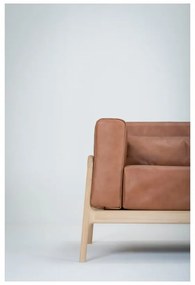 Canapea din piele bovină cu structură din lemn masiv de stejar Gazzda Fawn, 210 cm, maro cognac