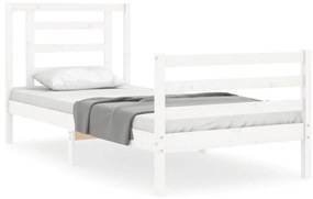 3194687 vidaXL Cadru de pat cu tăblie, alb, 90x200 cm, lemn masiv