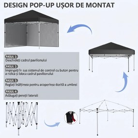 Outsunny Pavilion de Grădină Pliabil cu Înălțime Ajustabilă, 2 Pereți și Geantă Inclusă, 297x297x288 cm, Negru | Aosom Romania