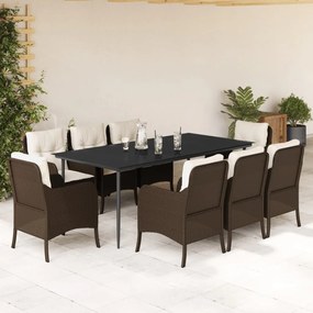 vidaXL Set mobilier de grădină cu perne, 9 piese, maro, poliratan