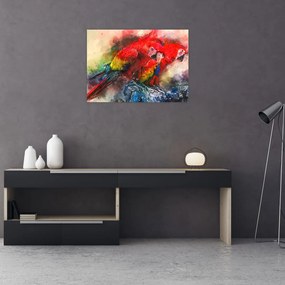 Tablou pe sticlă - Papagali roșii ara (70x50 cm)