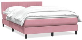 vidaXL Pat box spring cu saltea, roz, 140x210 cm, catifea