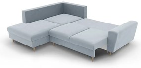 Colțar albastru deschis extensibil, cu spațiu de depozitare cu tapițerie din catifea (cu colț pe partea stângă-în formă de ”L”) Kyoto – Cosmopolitan Design