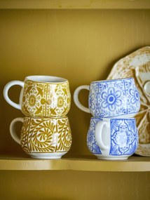 Set 4 cești espresso din ceramică artizanală, multicolor cu motive mediteraneene, 7×5,5 cm, „Milton"