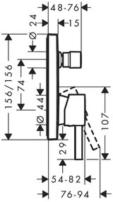 Baterie cada - dus, Hansgrohe, Finors, incastrata, crom