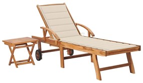 3063023 vidaXL Șezlong cu pernă și masă, lemn masiv de tec
