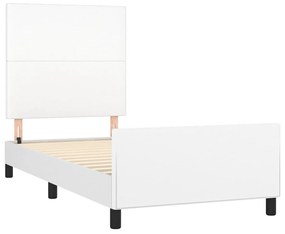 Cadru de pat cu tablie, alb, 90x200 cm, piele ecologica Alb, 90 x 200 cm, Design simplu