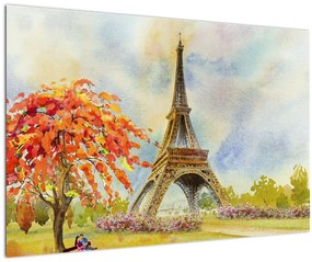 Tablou pictat cu turnul Eiffel (90x60 cm)