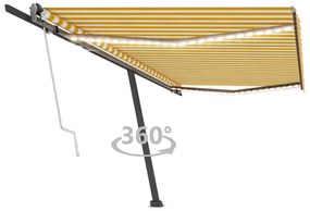 vidaXL Copertină automată cu senzor vânt&LED, galben/alb, 500x300 cm