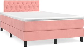vidaXL Pat box spring cu saltea, roz, 120x200 cm, catifea